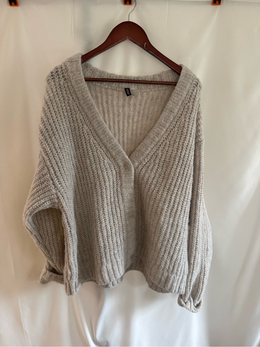 H&M Oversized V-Neck Button Cardigan in Light Beige